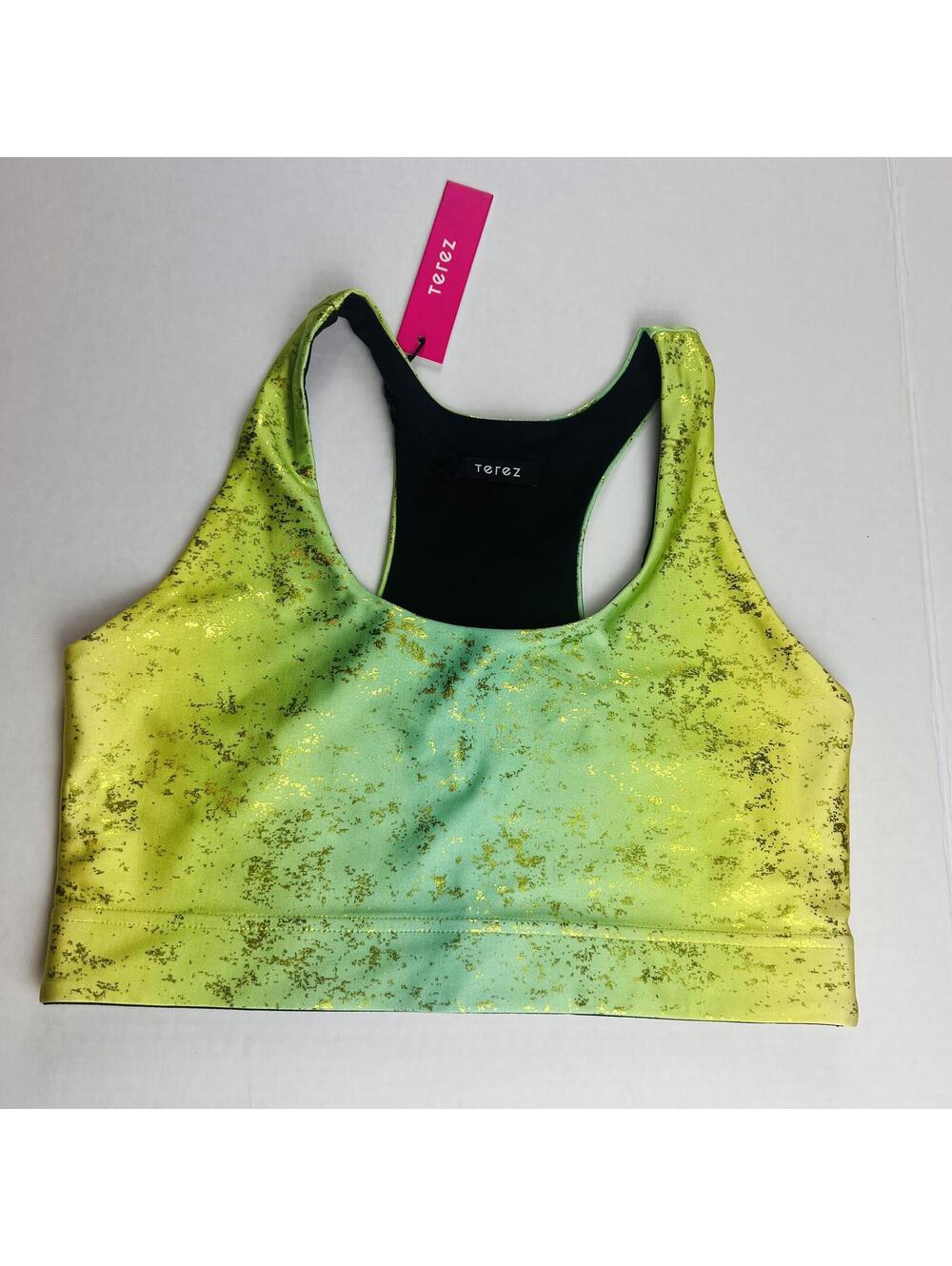 Terez Fantasy Balayage Pistacchio Metallic Foil Sports Bra 2461 Womens Med NWT
